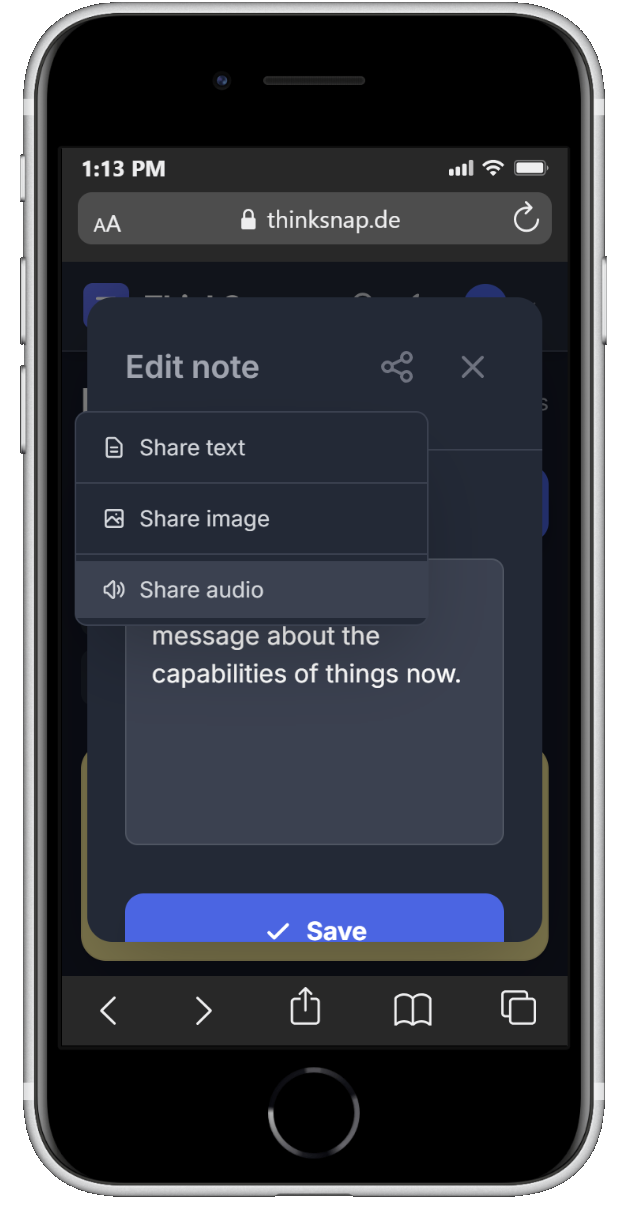 ThinkSnap sharing feature