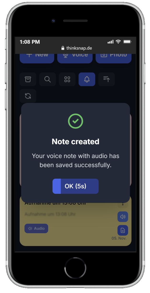 ThinkSnap z utworzoną notatką