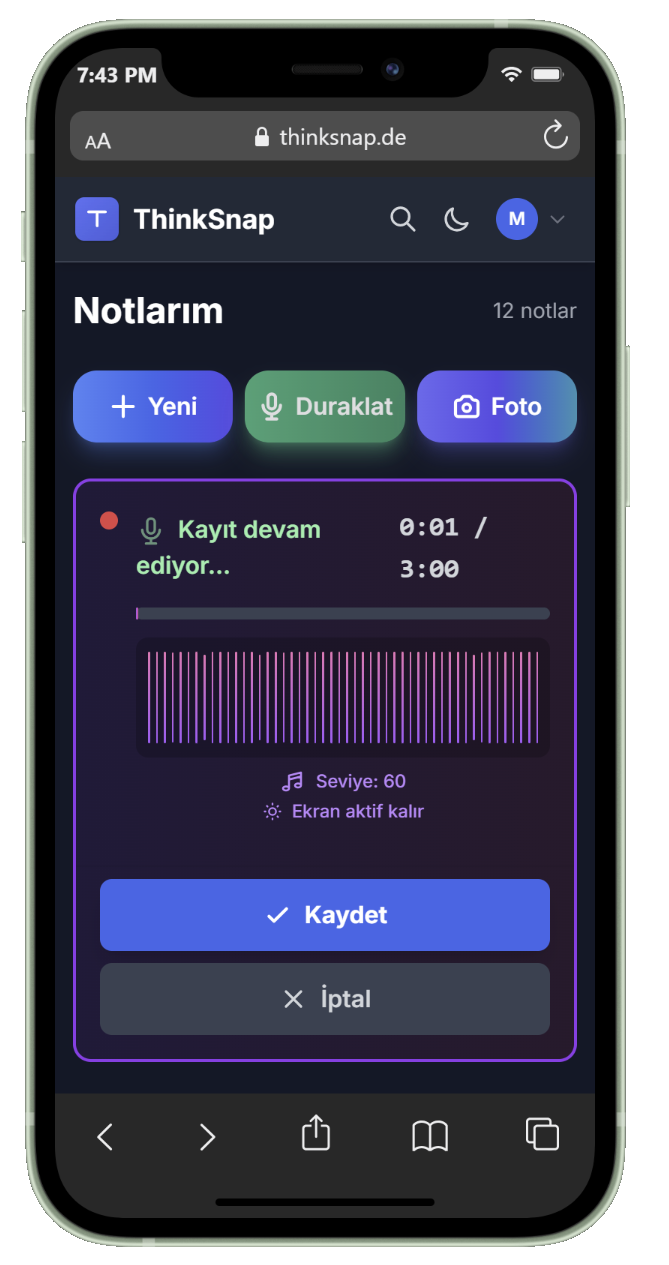 Akıllı telefonda ThinkSnap uygulaması